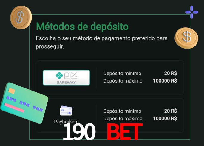 O cassino 190 Bet oferece uma grande variedade de métodos de pagamento